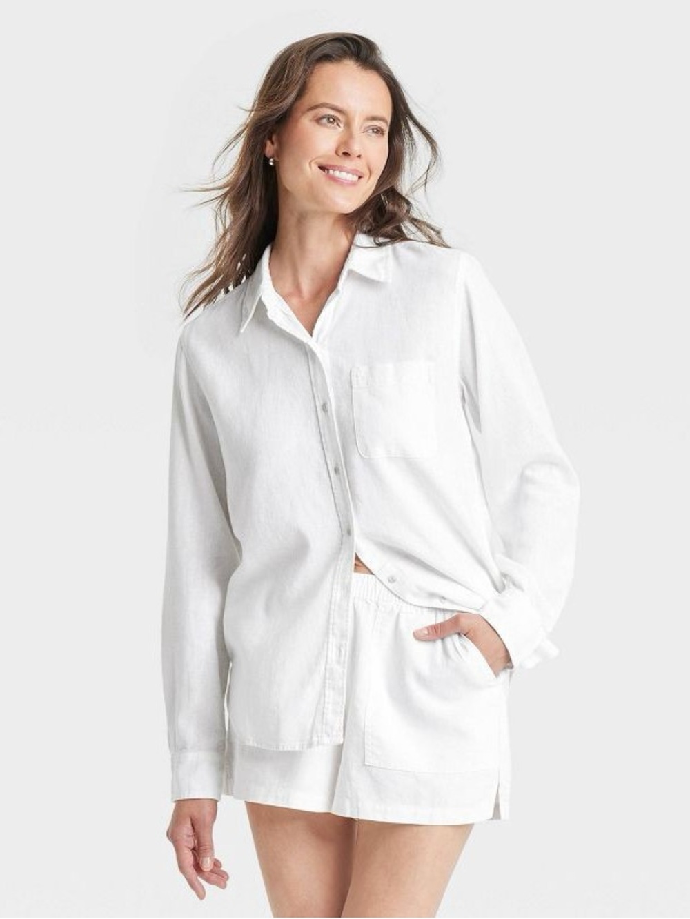Universal Thread White Button-Front Linen-Blend Cover-Up Shirt
